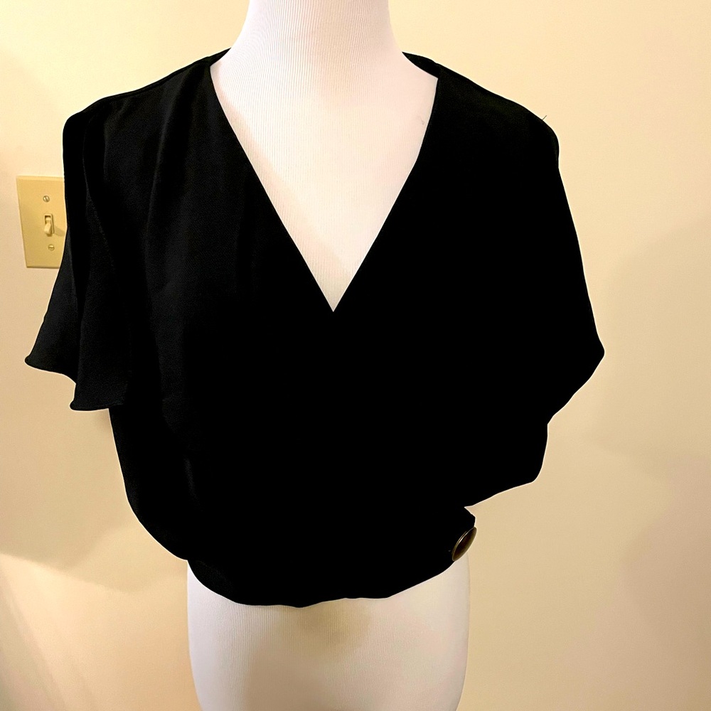 DINT Black Women's Blouse with side button closure and split sleeves